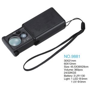 ذره بین و لوپ جواهر شناسی چراغ دار  LED-UV 9881 30X-60X