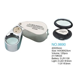ذره بین و لوپ جواهر شناسی چراغ دار LED-UV 9890 40X